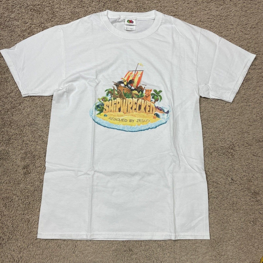 Jesus Tee Mens Small White Shipwrecked Rescued By Jesus Group Bible Church